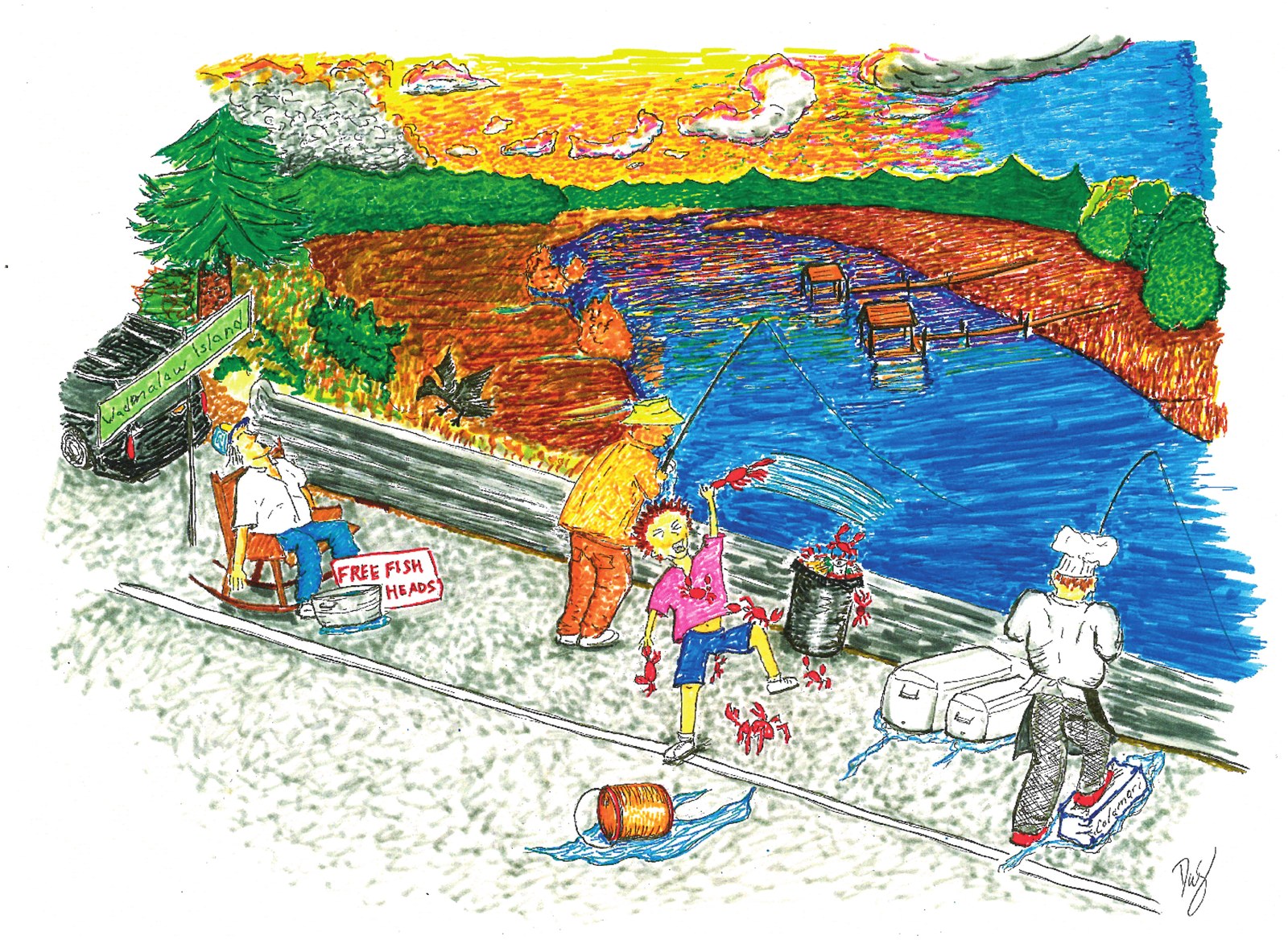 Church Creek Bridge, a watercolor marker print by Dylan