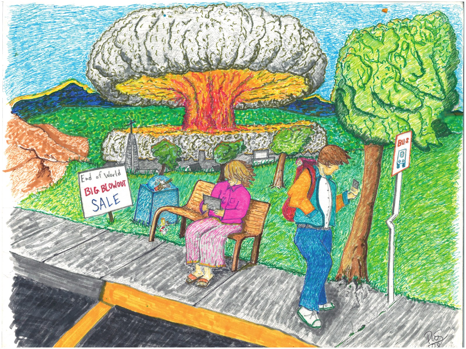 End of the World BlowOut Sale, a watercolor marker print by Dylan