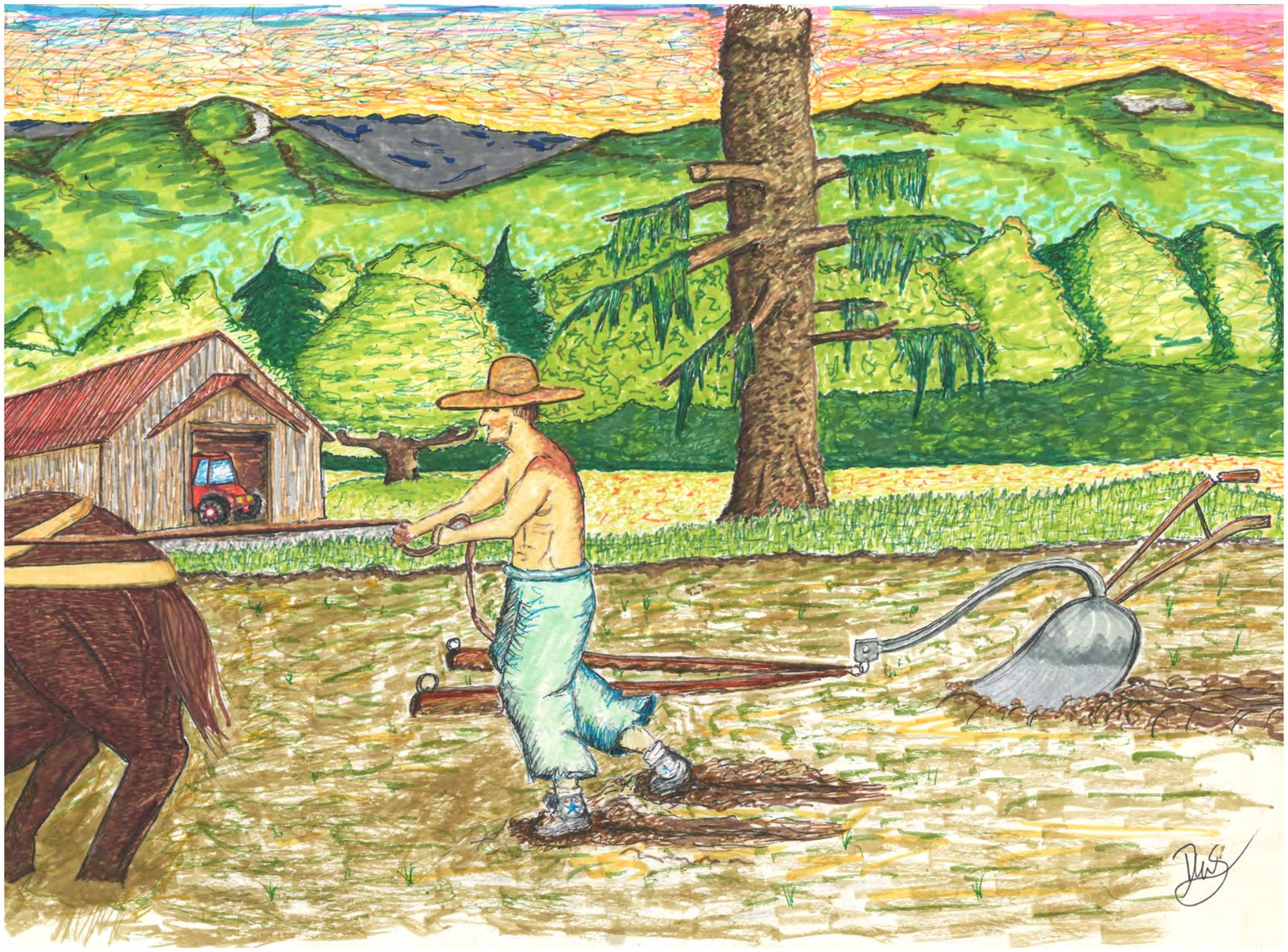 Modern Farmer, a watercolor marker print by Dylan